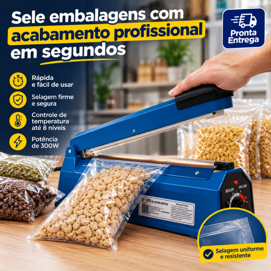 Seladora Manual Portátil 30cm 300W 8 Níveis de Temperatura Selar Embalar Plásticos 110V//220V — imagem 2 de 2
