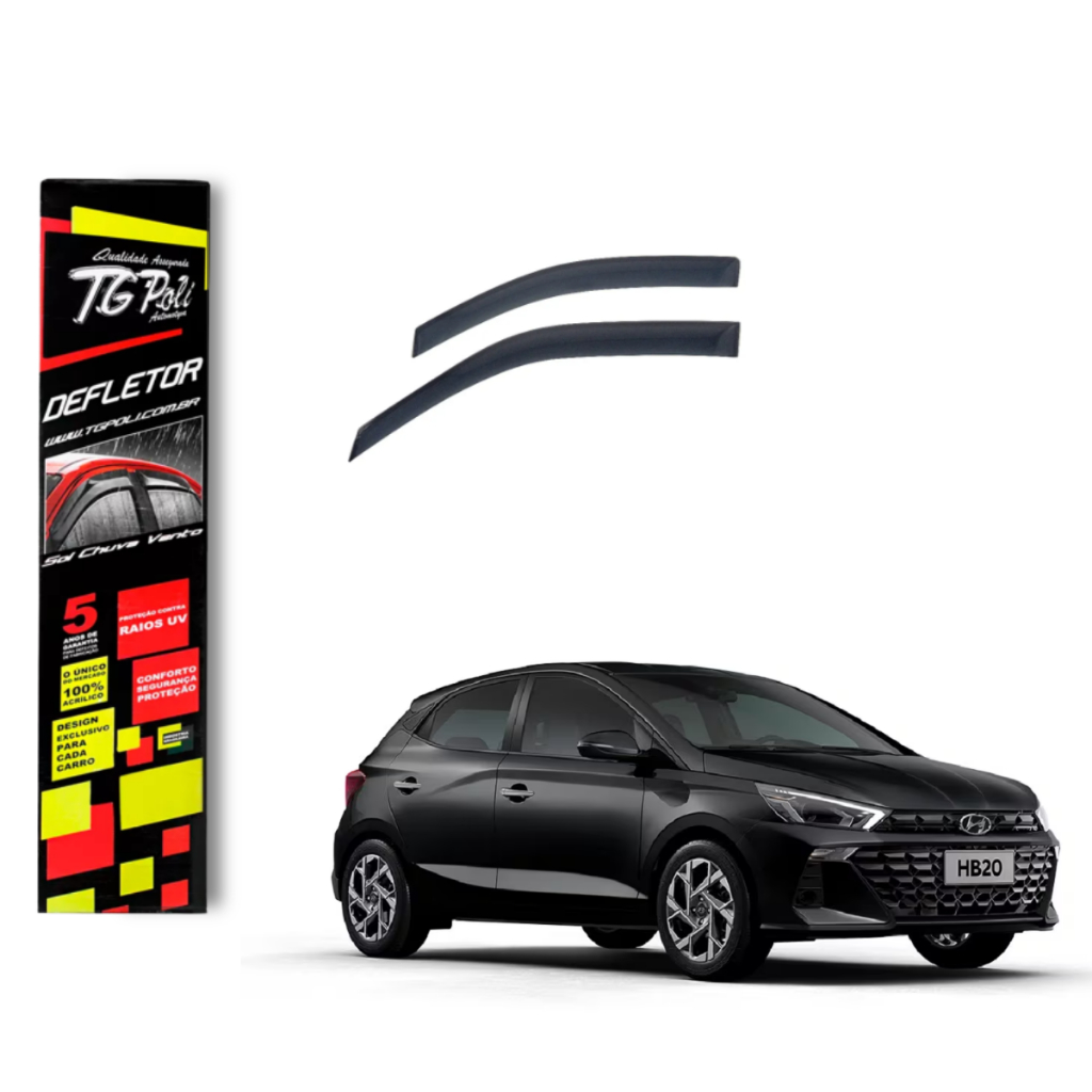 Calha de Chuva Hyundai HB20 Hatch 2020 a 2027 TG Poli Defletor 4 portas Protetor Janelas Fumê