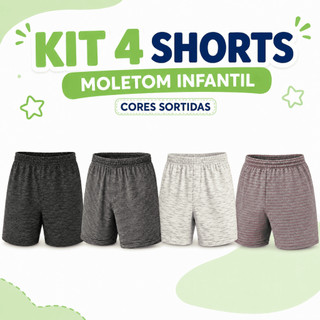 KIT 4 SHORTS MOLETOM BERMUDA MENINO INFANTIL JUVENIL CORES SORTIDAS TAM 4,6,8,10,12 ACABAMENTO DE QUALIDADE
