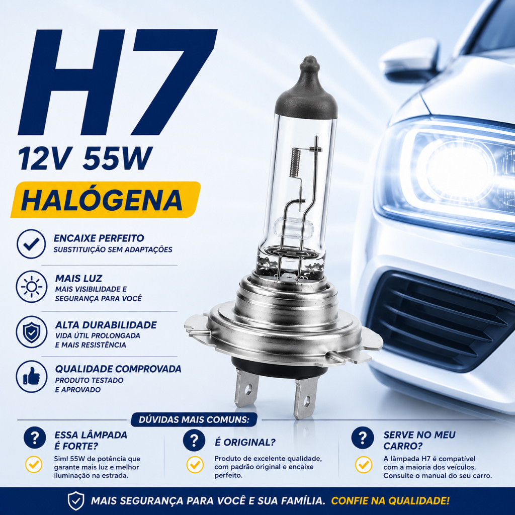 Lâmpada Farol H7 Halogena 12v 55w