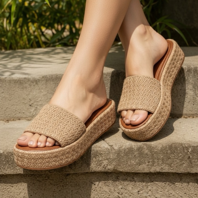 Tamanco feminino Crochê Sandália Plataforma Feminina Elegante Flatform Alta Confortável Estilo Moderno