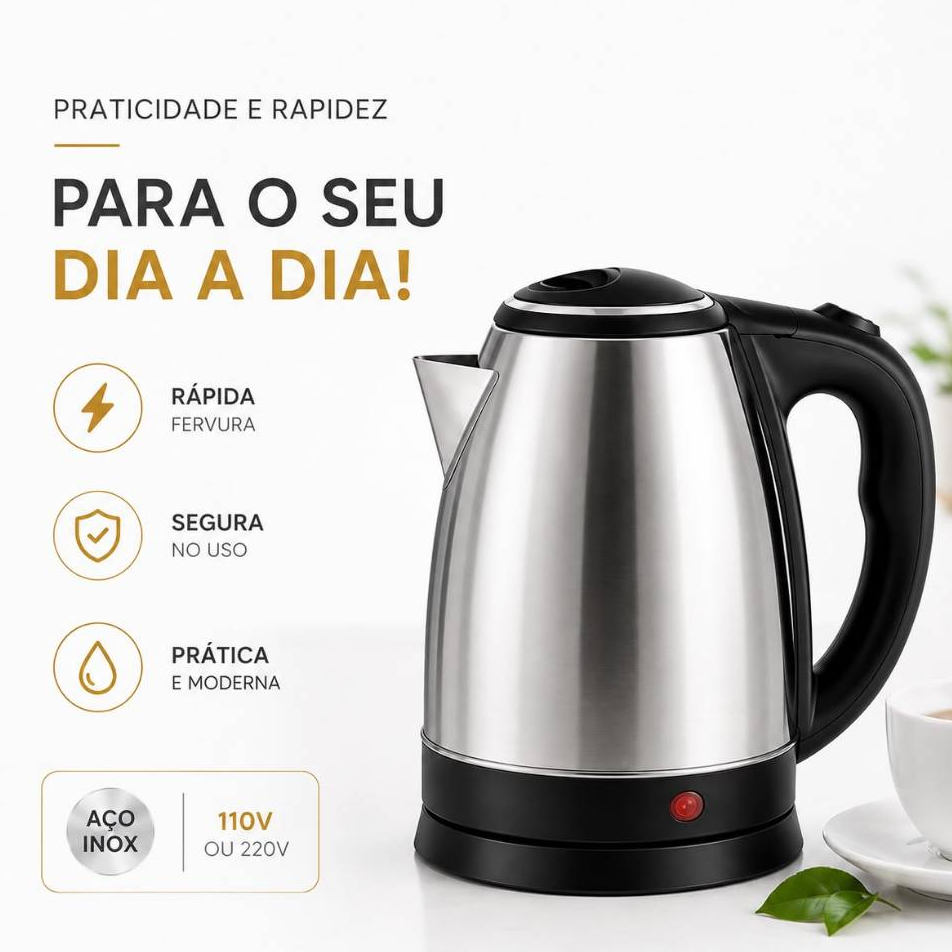 Chaleira Elétrica 2L Inox Aquecimento Rápido Desligamento Automático 110/220v