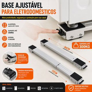 Suporte Ajustável para Máquina de Lv Geladeira Base Universal Antiderrapante com Rodinhas Proteção do Piso 46-72cm 300kg