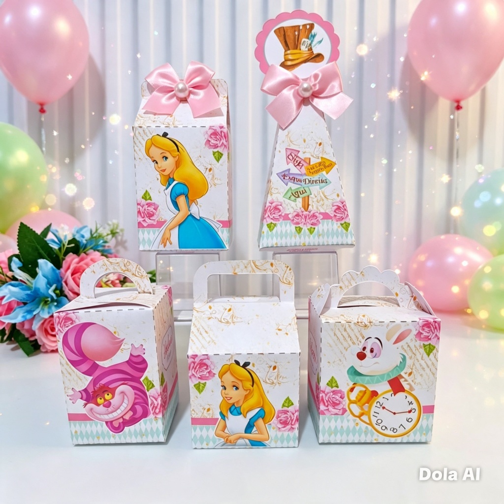 Kit Festa Alice no País das Maravilhas Caixinha Lembrancinhas  Festa Infantil Aniversário