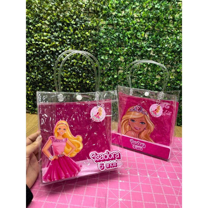 Sacola Transparente PVC 20x20x8  - Personalizada – Lembrancinha Infantil Luxo - Barbie