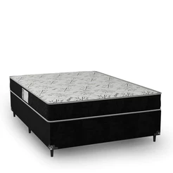 Cama Box Casal + Colchão D33 One Face - Suede Preto - e-Shop Casa