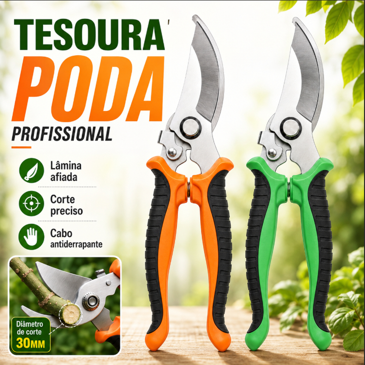 Tesoura Alicate De Poda Profissional Para Jardinagem Galhos Folhas E Plantas Cabo Confortável Ergonômico Resistente