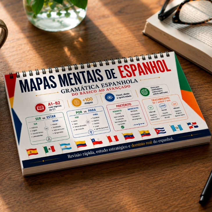 Imagem Mapa Mental de Espanhol Impresso Completo | Gramática, Vocabulário e Interpretação | ENEM, Concursos e Vestibulares