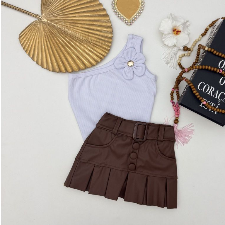 Conjunto Infantil Feminino Saia Courino Com Blusa Florzinha Delicada Estilo e Conforto moda Fashion  Blogueirinha.