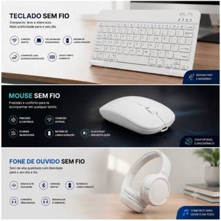 BRANCO - Kit Fone de Ouvido Bluetooth Tune 510 + Conjunto de Teclado + Mouse Sem Fio Bluetooth Para Notebook e Tablet