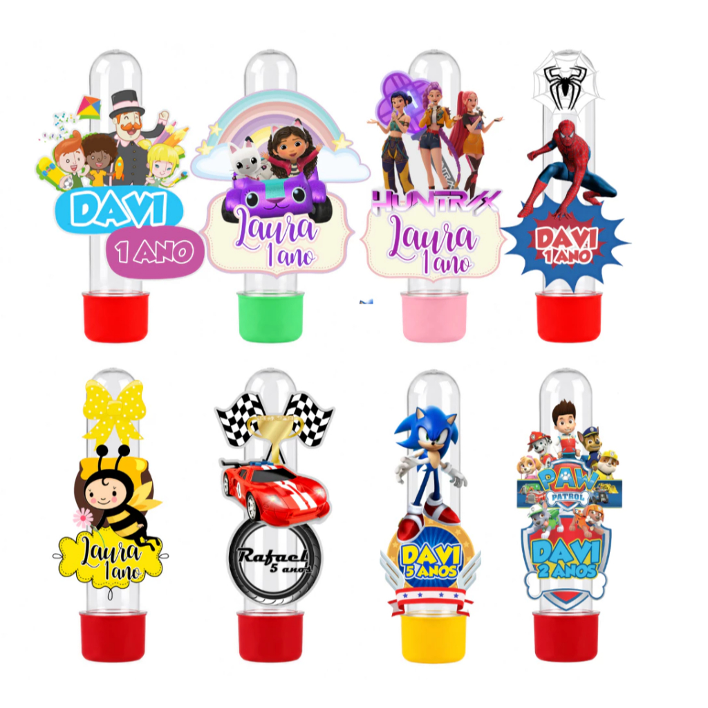 Apliques para Tubete Grande ou Pequeno Personalizados Qualquer Tema - Nome e Idade | Lembrancinha Festa Infantil
