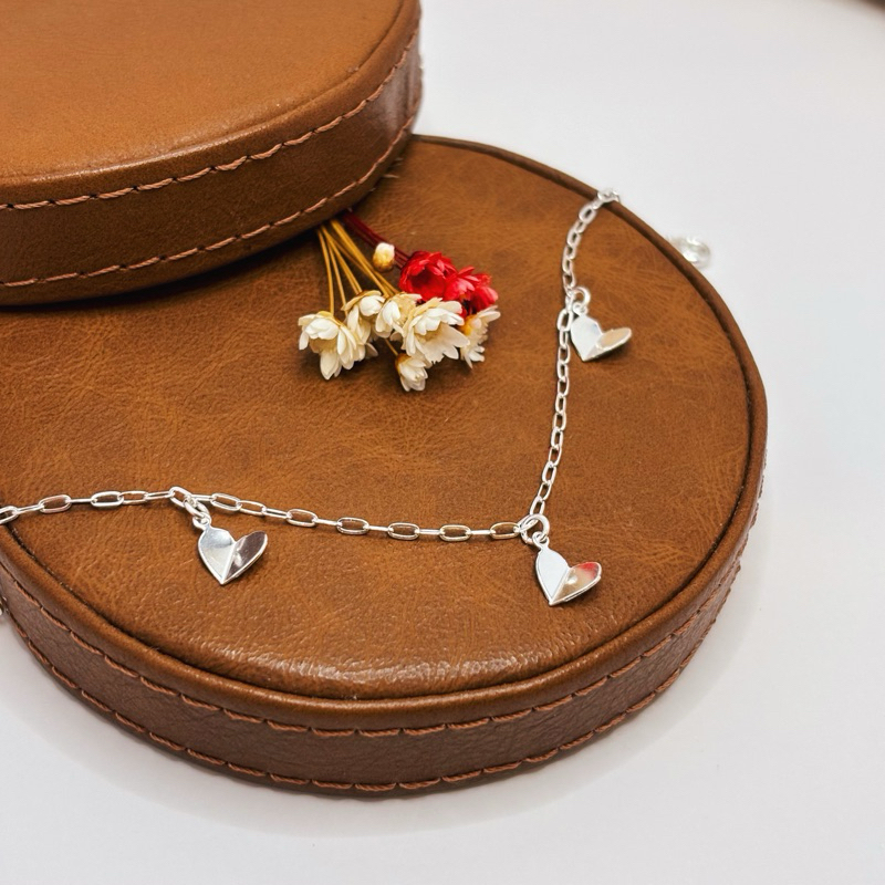 Pulseira Feminina Prata 925 Corações Geométricos Delicada · foto 2