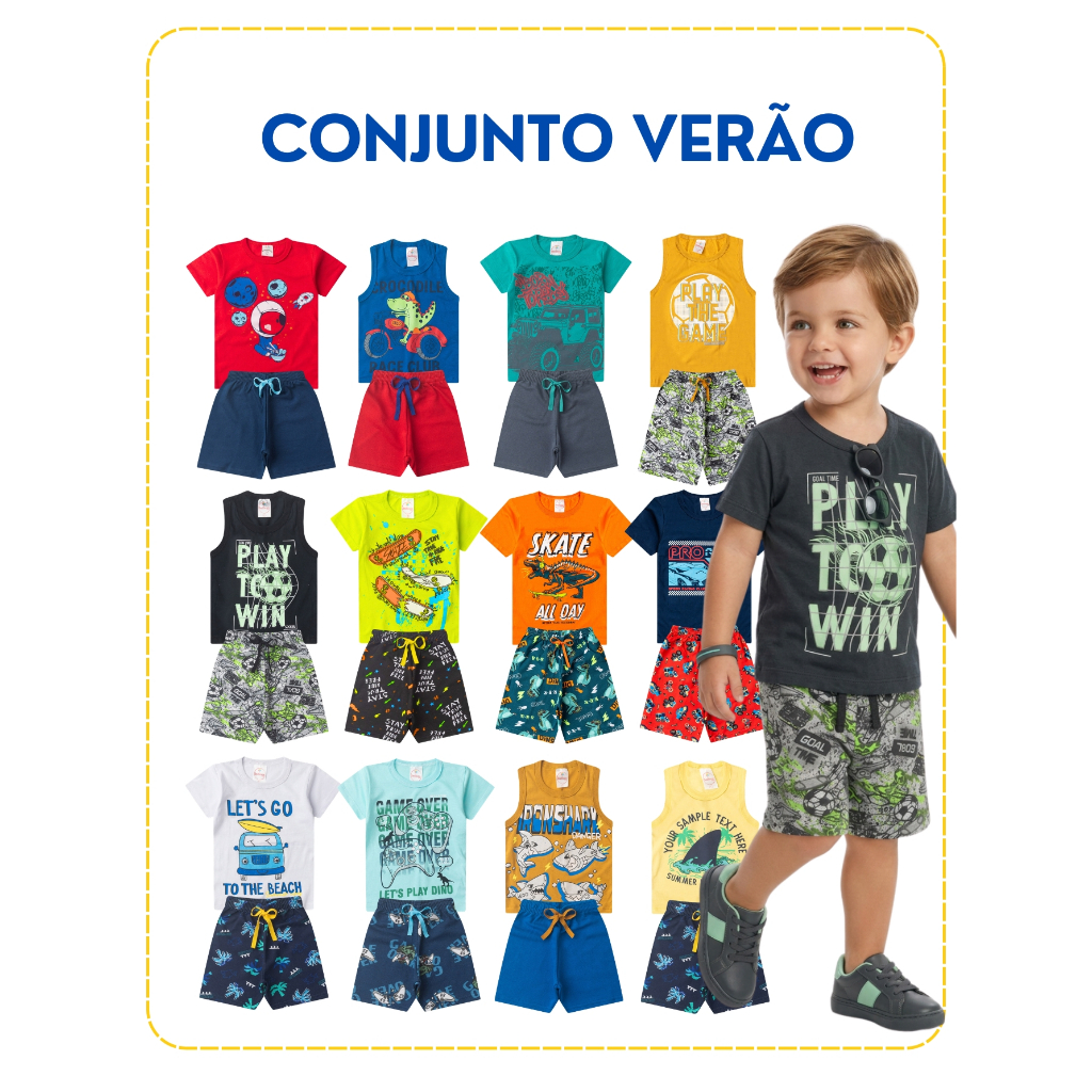 Kit Sortido 8 Peças Roupa Infantil Menino Verão Conjunto Masculino Premium Algodão 4 Camisetas + 4 Bermudas · foto 2