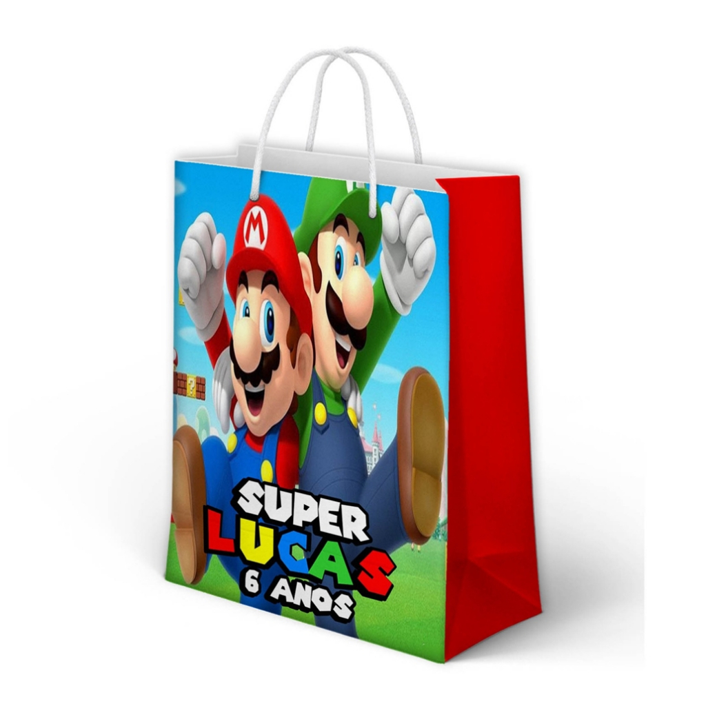 Sacolinha Super Mario Personalizada para Aniversário/ Lembrancinha Festa Infantil / Qualquer nome e idade