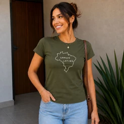 Blusinha T Shirt Baby Look Sangue Latino Brasil Brasileira Camiseta Feminina 100% Algodão Várias Cores