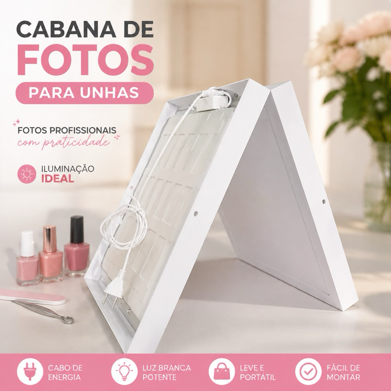 Cabana Fotos unhas BIVOLT+BRINDE CAPA CENARIO / Mini Estúdio Fotográfico Portátil 30x30