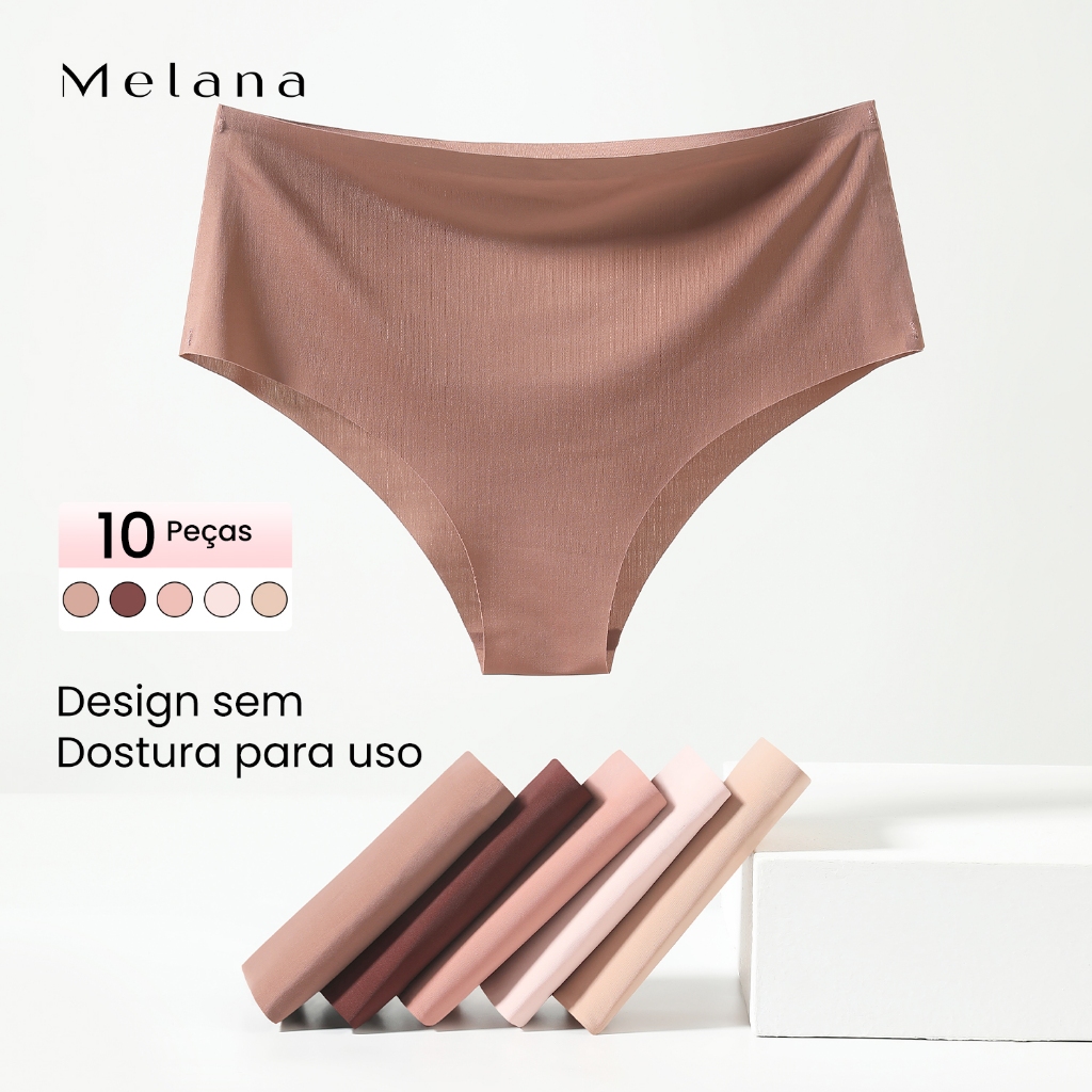 Melana Kit 10 Calcinhas Tanga Femininas 100% Algodão Confortável Respirável Sensual Diversas Cores para o Dia a Dia