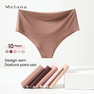 Melana Kit 10 Calcinhas Tanga Femininas 100% Algodão Confortável Respirável Sensual Diversas Cores para o Dia a Dia