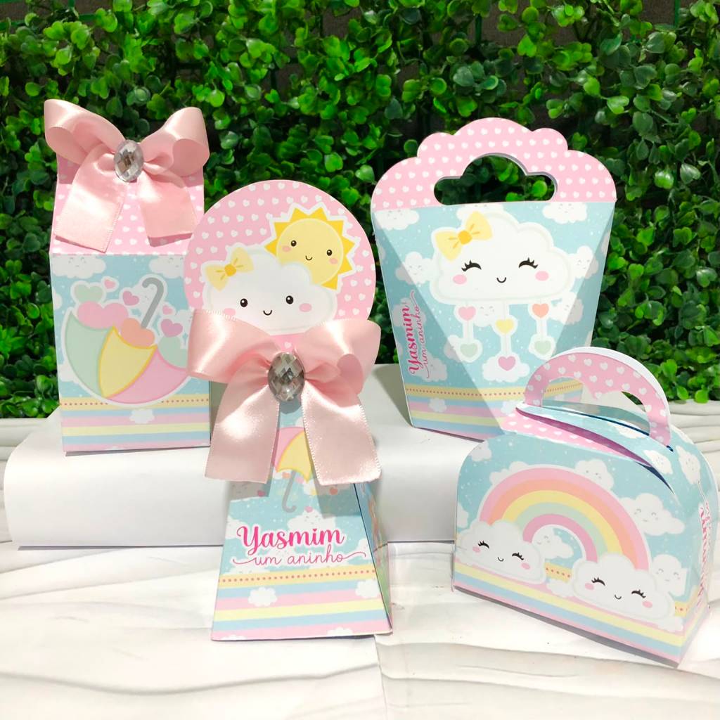 Kit Caixas Personalizadas CHUVA DE BENÇÃO/ amor Lembrancinhas Festa Infantil Aniversário Desmontadas