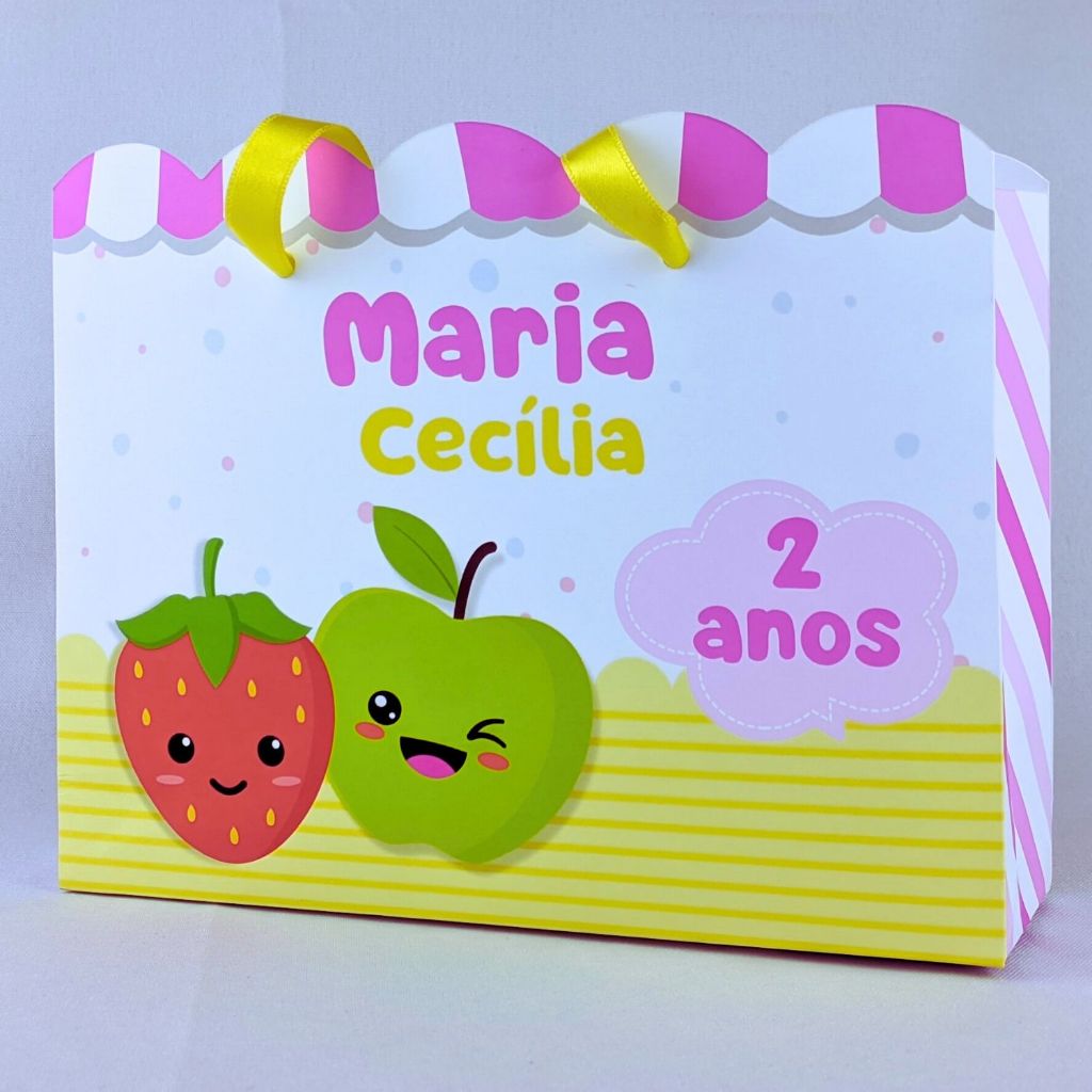 Sacola de Papel Personalizada Frutinhas 30x25x10 cm Lembrancinha Festa Aniversário