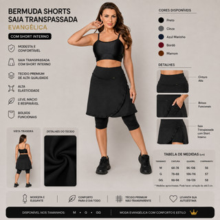 Bermuda Shorts Saia Transpassada Evangelica Academia Fitness Yoga Casual Caminhada