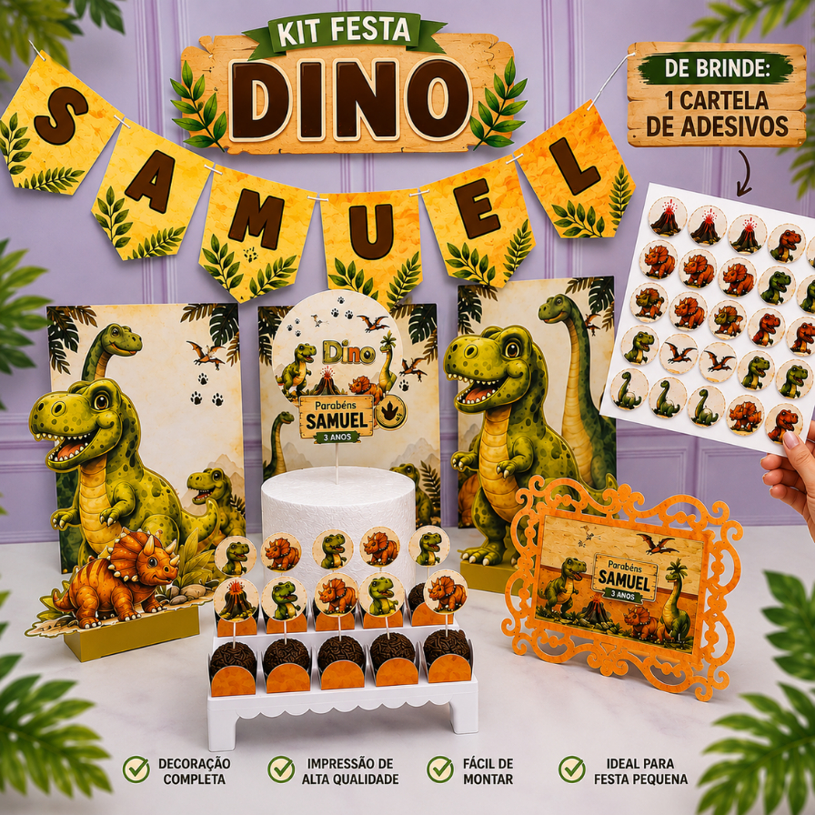 Kit Festa Dinossauro - Só um Bolinho , Festa em casa, Aniversário, Mêsversário, Lembrancinha FAZEMOS QUALQUER TEMA