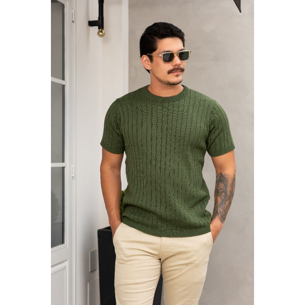 Camisa Masculina Trico Canelado Camiseta Slim Casual