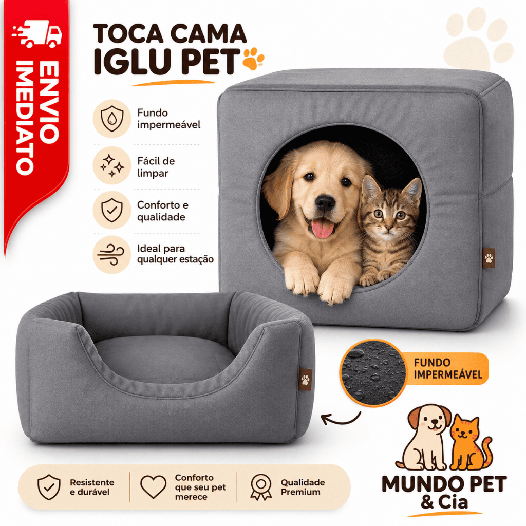 Cama Toca Colchonete Iglu Cachorro Gato Pet Pequeno Médrio Grande Porte - 2 em 1 - Mundo Pet