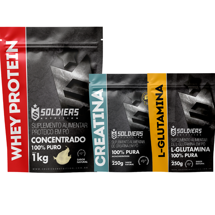 Kit Whey Protein Concentrado 1kg + Creatina 250g + Glutamina