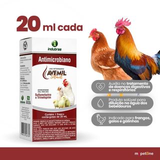 Avemil Solúvel 20ml Indubras Antibacteriano Para Aves