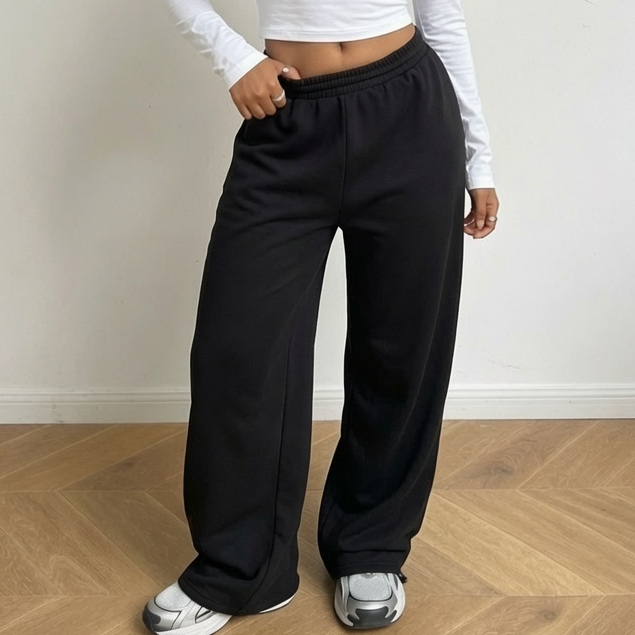 Calça Moletom Modelo Wide leg Despojada Lisa Feminina Casual Treino Hype
