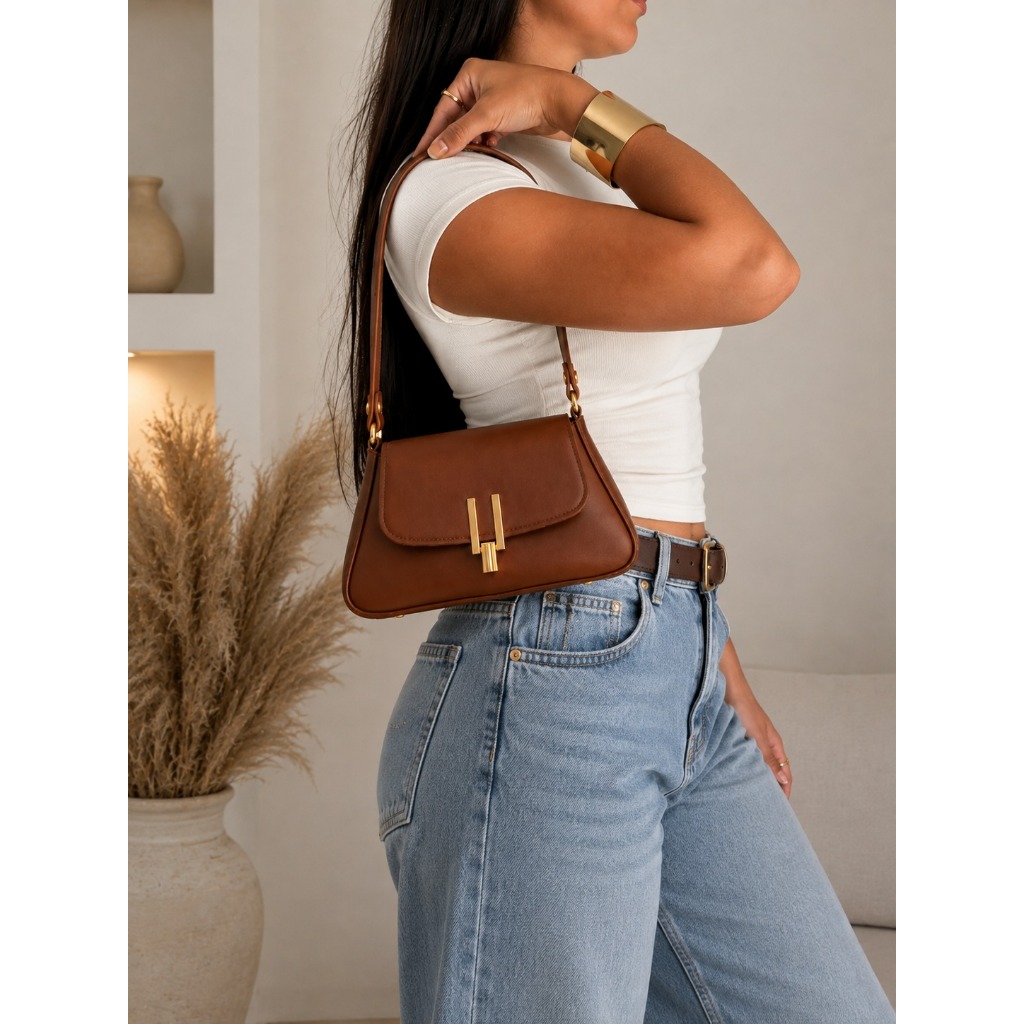 Bolsa Feminina de Ombro baguete elegante com alça fixa e Design Moderno e Versátil