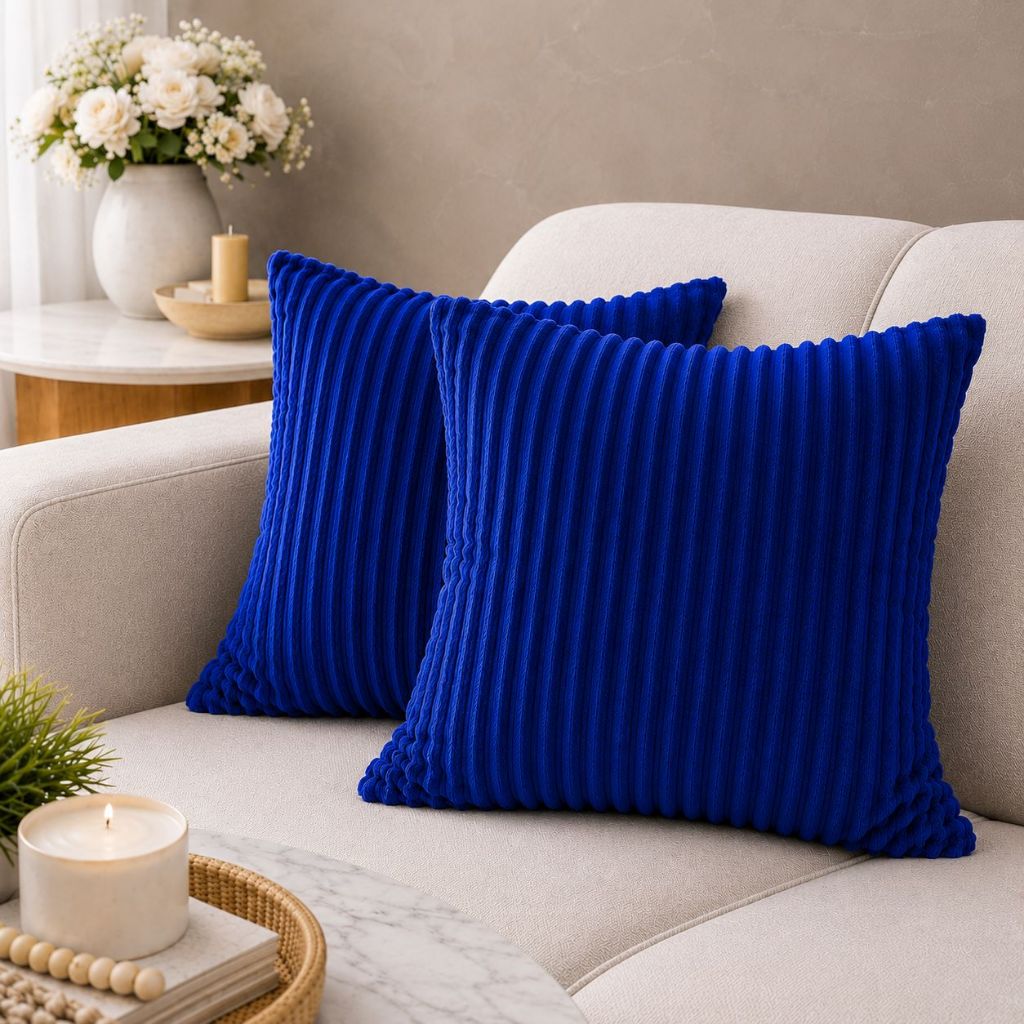 Kit 2 Capas de Almofada Canelada Aveludada 45x45 com Zíper Decorativa Sofá Sala Quarto Luxo