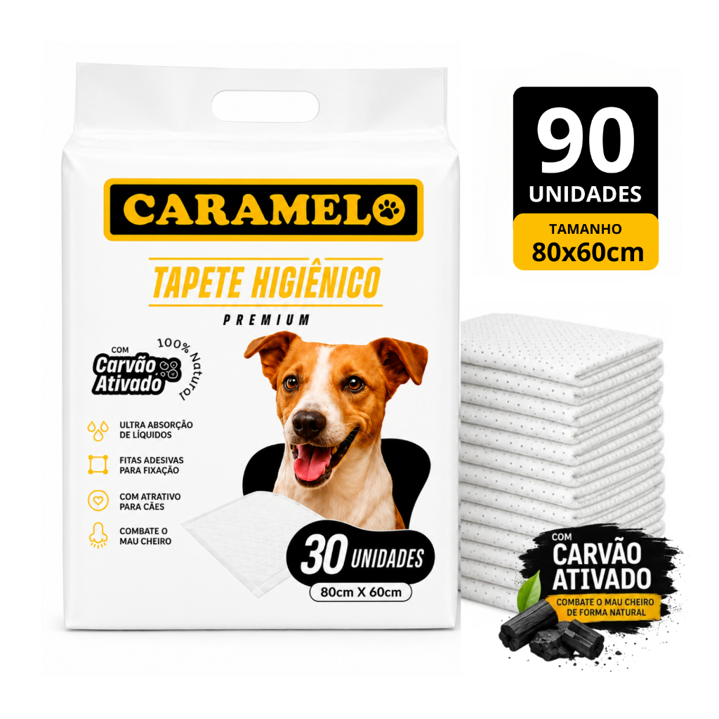 Tapetes Higiênicos Com Carvão Ativado 90 unidades Tamanho 80x60 para Cachorros - Caramelo