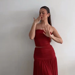 conjunto feminino malha longo comprimento sem forro e sem tule elegante banados franzido faixa - TAM. UNI. - 38 ao 42