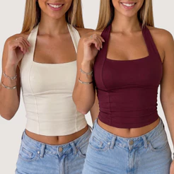 Blusa Feminina Cropped Top Halter Frente Única Costas Nua Suplex