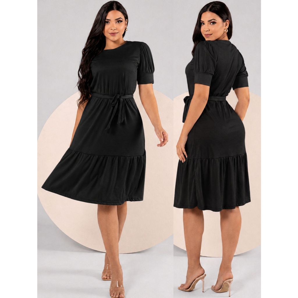 Vestido Feminino Moda Evangelica Com Babado  Rodado Manga