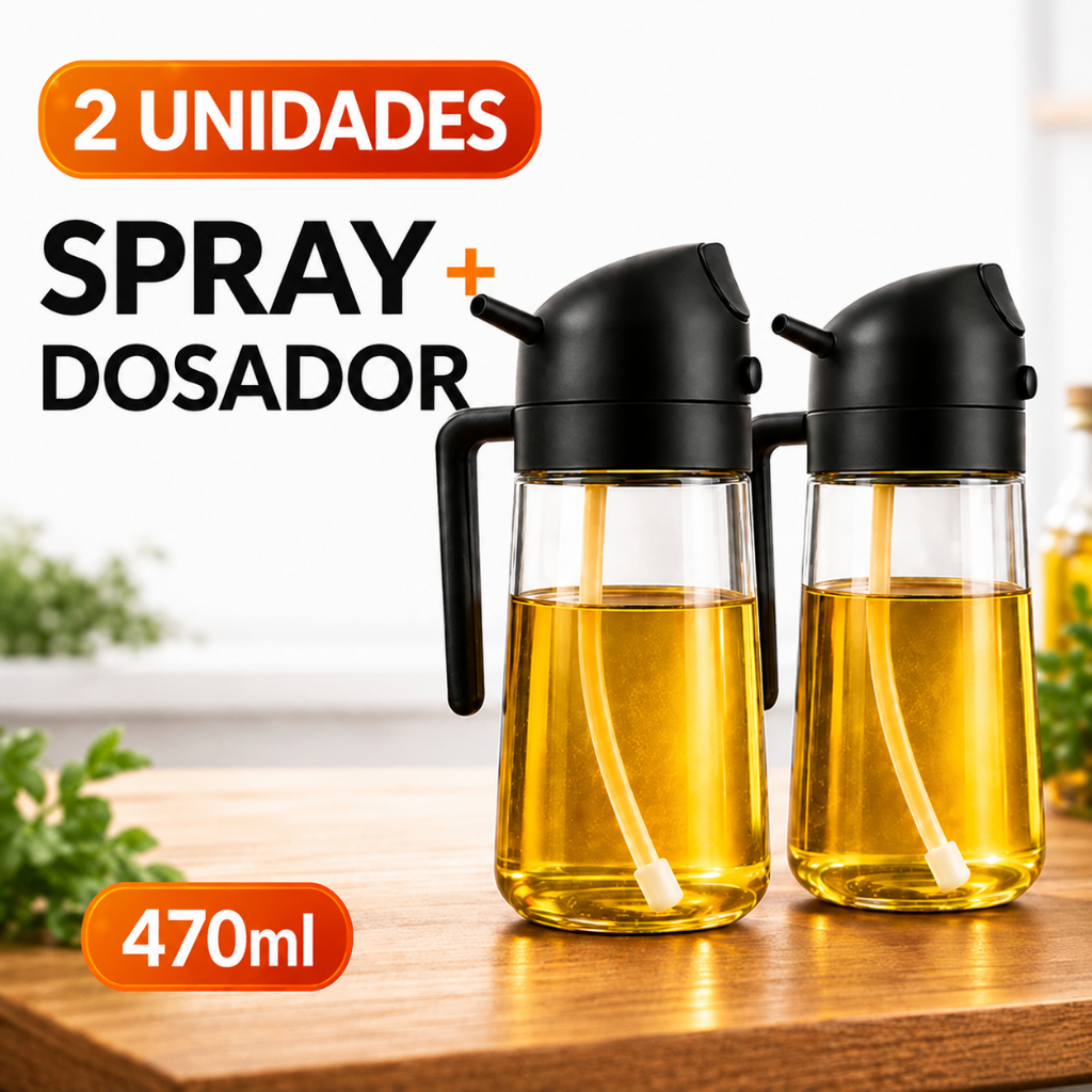 Kit 2 Spray Azeite Borrifador  Galheteiro Dosador 2 em 1 Economico vidro 470ml Óleo Vinagre Shoyu