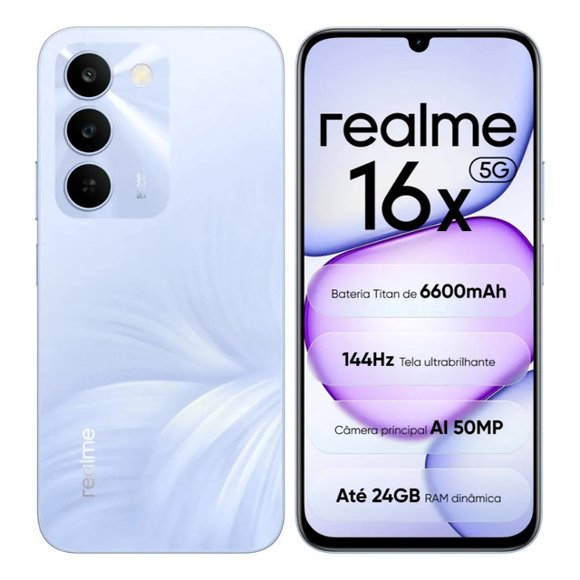 Celular realme 16X 5G Smartphone 8+256 GB Original Versão Global Bateria 6600mAh Câmera 50MP NFC IP64 Tela 6.8"