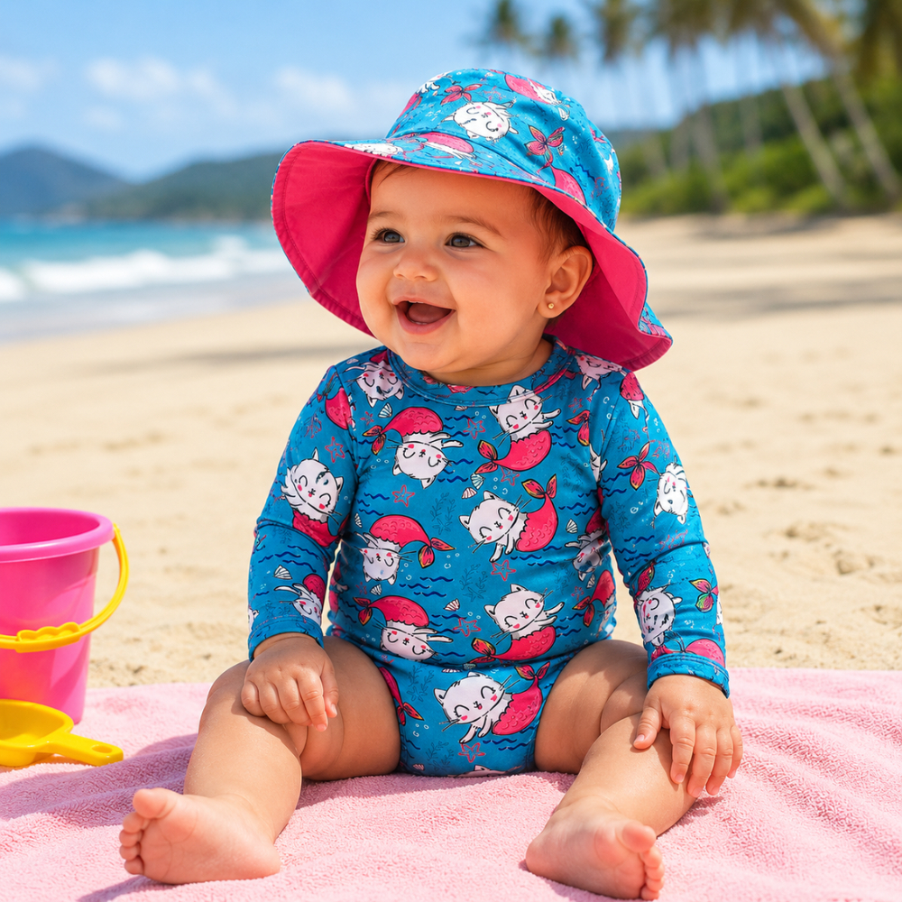 Conjunto Maiô Natação Infantil Biquíni Manga longa Proteção Solar Uv50 Chapéu Com Proteção UV50 Lote Body