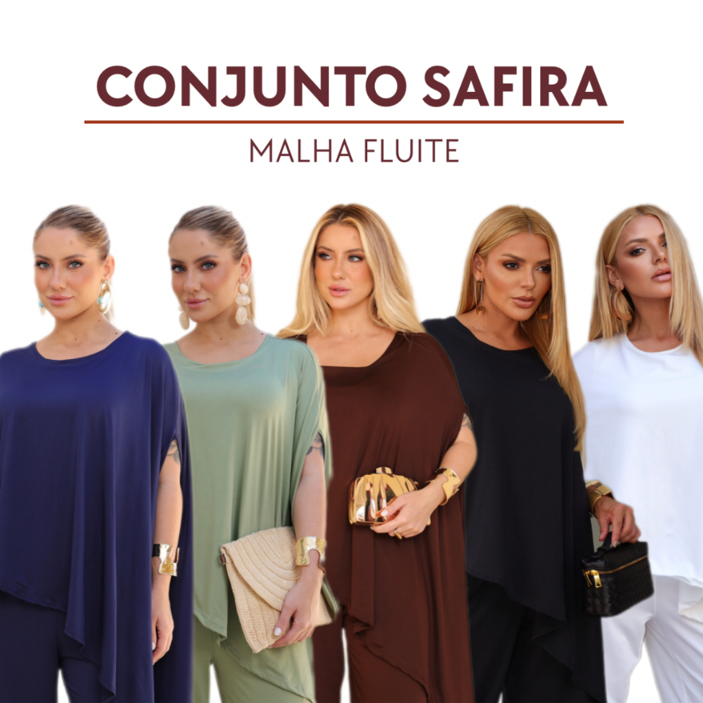 Conjunto Feminino Blusa Assimétrica Calça Pantalona Moderno Confortável Elegante Sofisticado