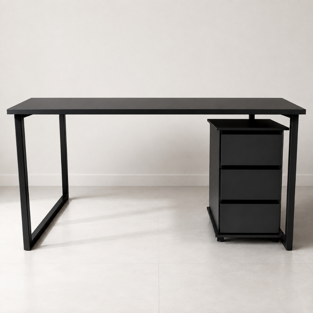 Conjunto Mesa Escrivaninha Escritório + Gaveteiro Carrinho Auxiliar 3 Cores