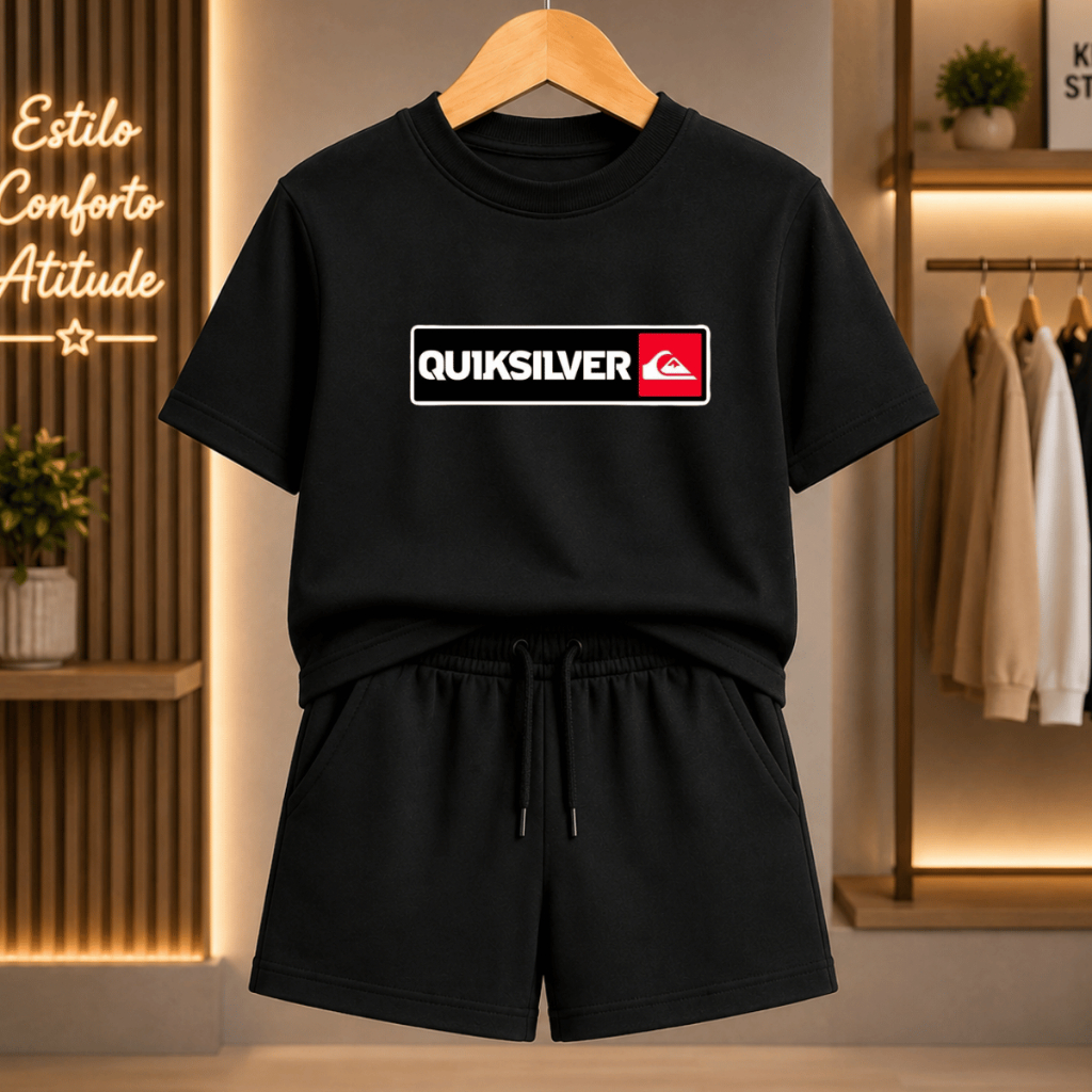 Conjunto infantil camiseta e bermuda quiksilver masculino estampado estiloso classico premium 2 ao 16