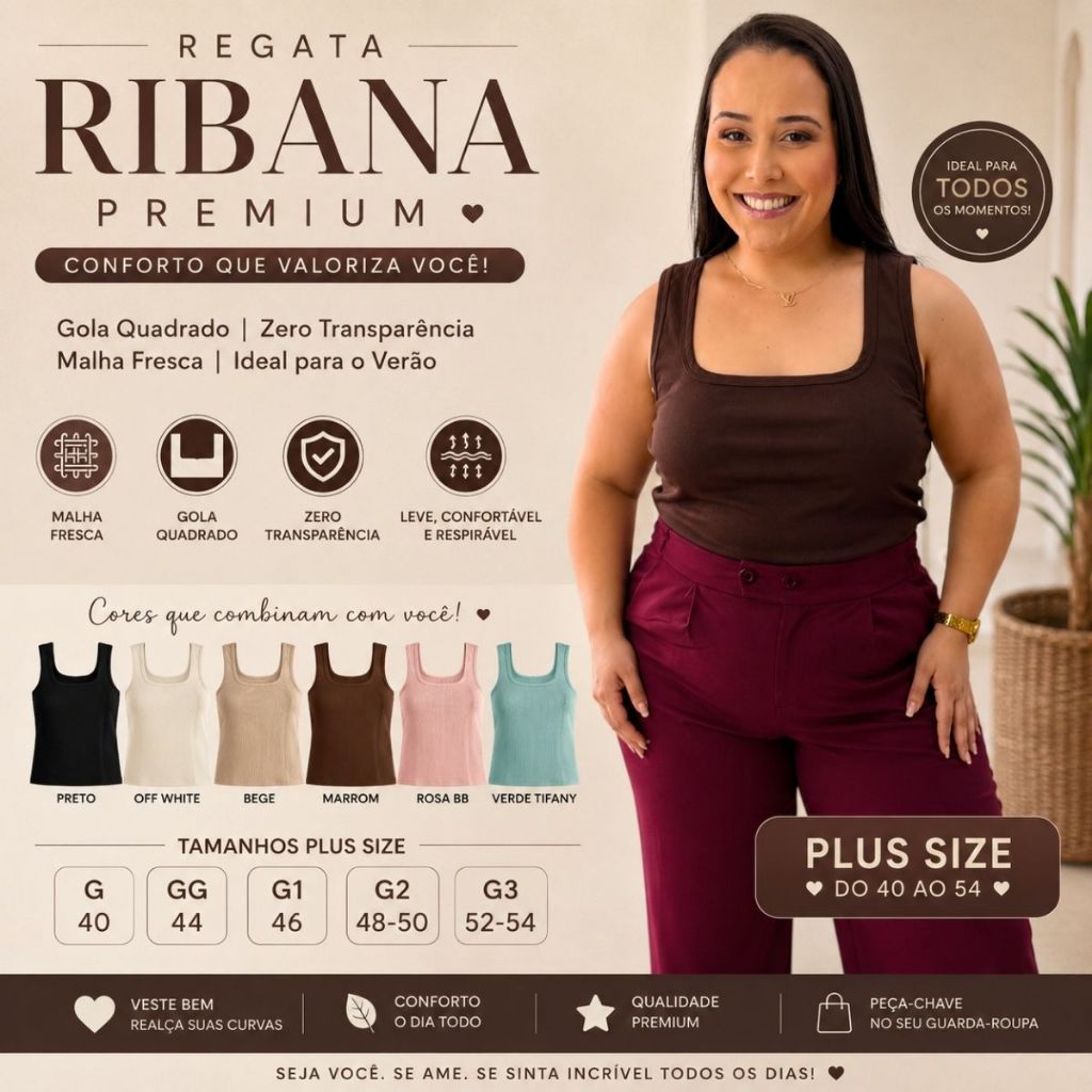 Regata Feminina Plus Size Malha Ribana Canelada Cores Verão Oferta