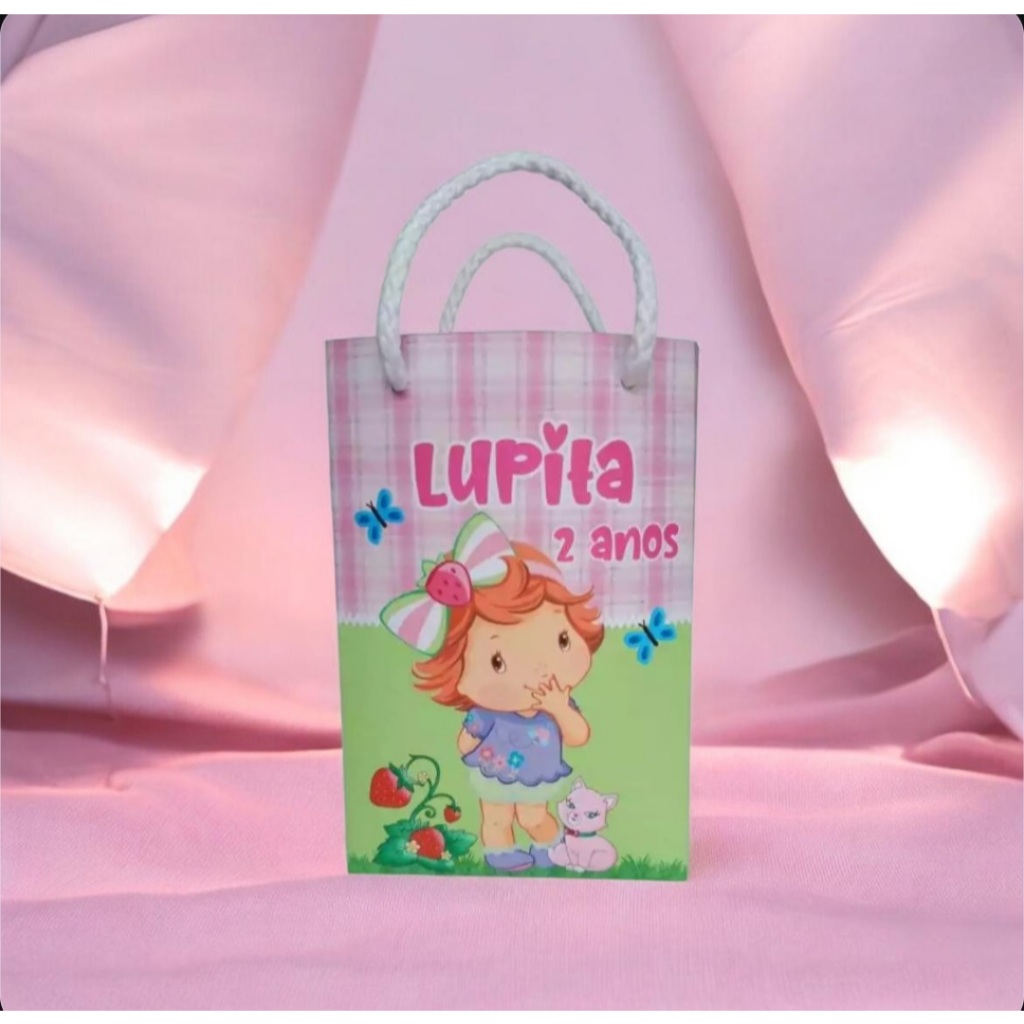 Sacolinha Personalizada com nome e idade 13x20 Moranguinho Baby Cute Aniversário Festa Lembrancinha Personalizada