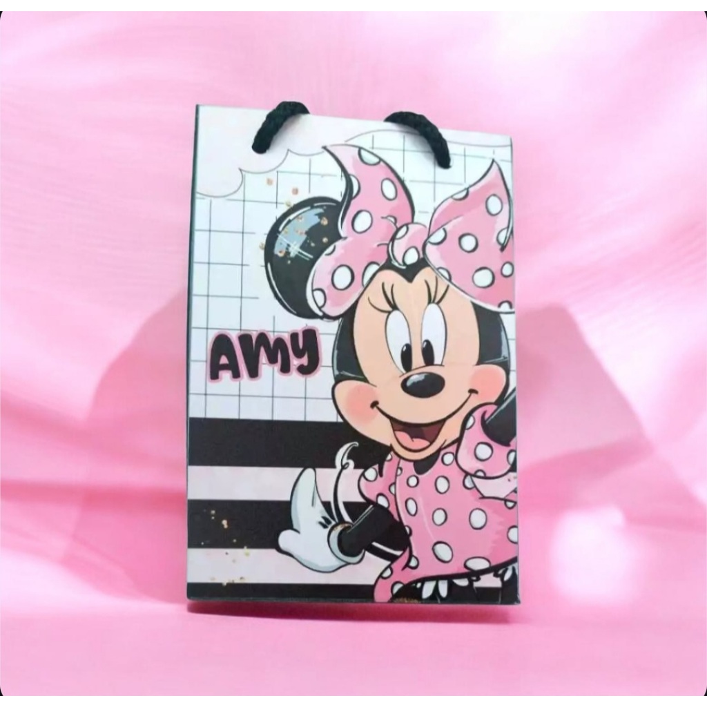 Sacolinha Personalizada com nome e idade 13x20 Minnie Listrado Festa Aniversário Lembrancinha