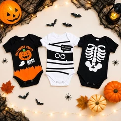 Body Bebê Halloween Esqueleto Múmia Abóbora Mesversaio Temático Fantasia Unissex