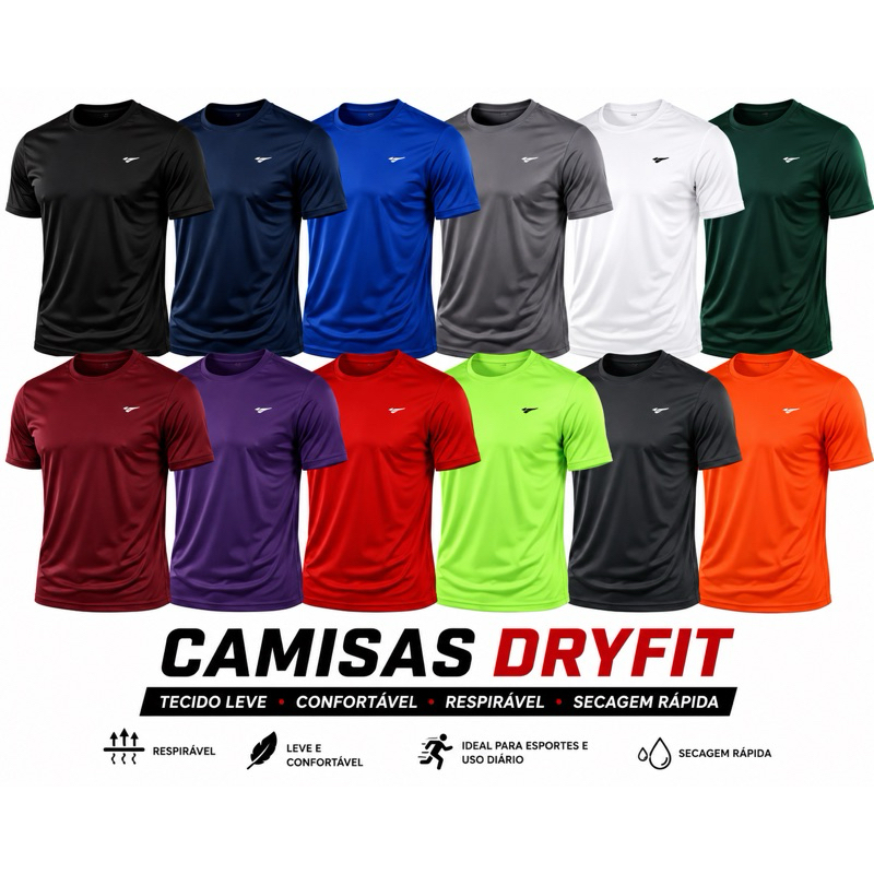 Kit 6 Camisas Masculina Dry Fit com Proteção UV para Academia e Esportes