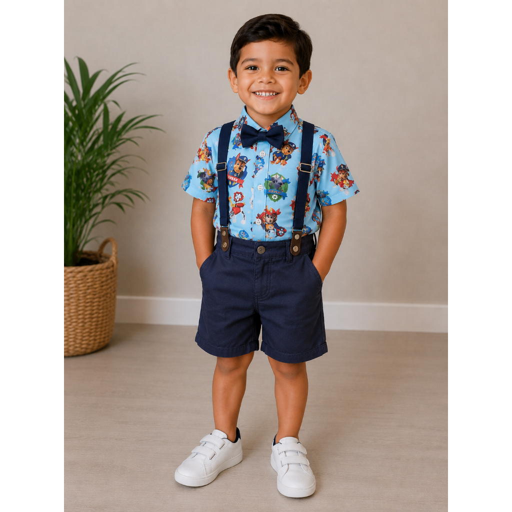PATRULHA CANINA MARSHALL CHASE ROUPA FANTASIA conjunto Camisa curta bermuda Aniversario BEBE Menino verão camiseta