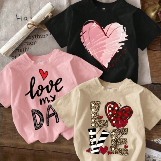 Kit 3 Camiseta Infantil Feminina Básica 100% Algodão Estampada Modinha Tshirt Casual Love Basiquinha